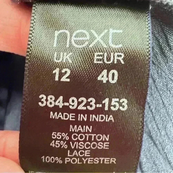 Next Shirt Blouse Womens Size 12 UK Light Wash Blue Boho Peasant Eyelet - Picture 5 of 7